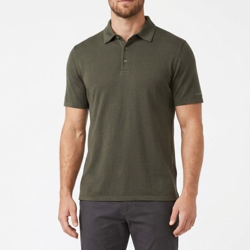 Faherty Reserve Polo Shirt Mens L Dark Gray Knit Short Sleeve Slit Hem Classic